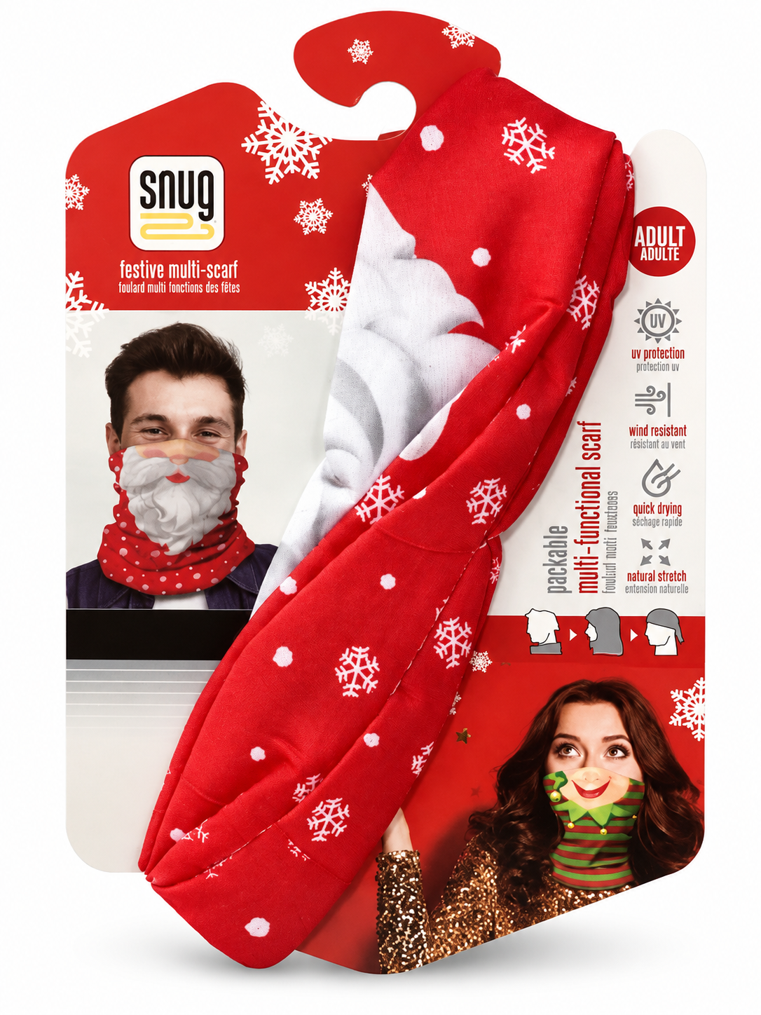 Snug Festive Multi-Scarf Adult Neck Gaiter - Holiday Santa Beard Face Cover & Bandana