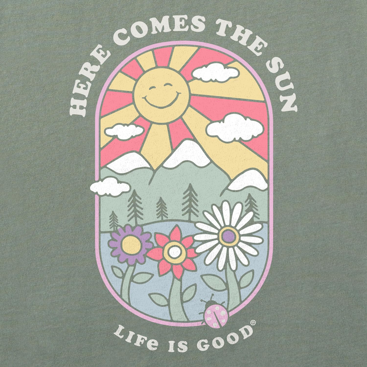 Large Life is Good "Here Comes the Sun" Green Crusher T-Shirt
