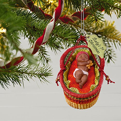 Hallmark Keepsake Ornament 2018 Year Dated, African American Baby's First Christmas, Porcelain, Basket