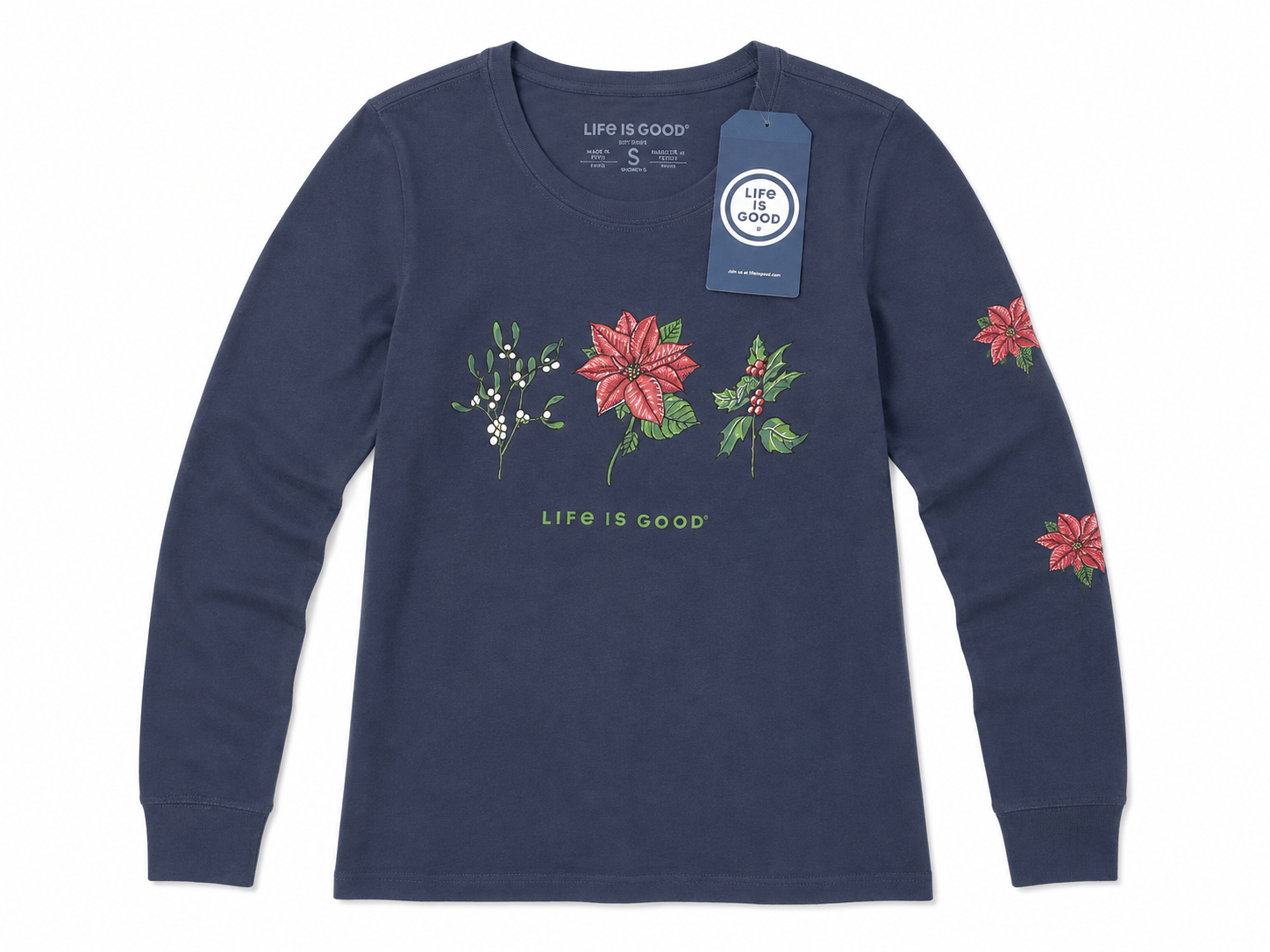 LG Life is Good Women's Holiday Botanical Graphic Long Sleeve Crusher T-Shirt