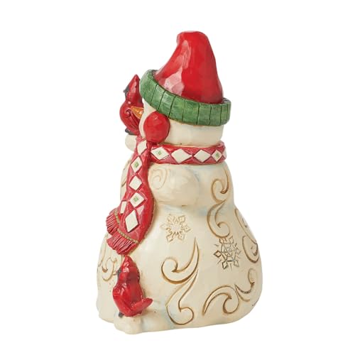 Enesco Jim Shore Heartwood Creek Snowman with Earmuffs and Cardinals Figurine- Stone Resin Hand Painted Crafted Collectible Snowman Figurines Christmas Home Decor Statue, 5.51 Inch