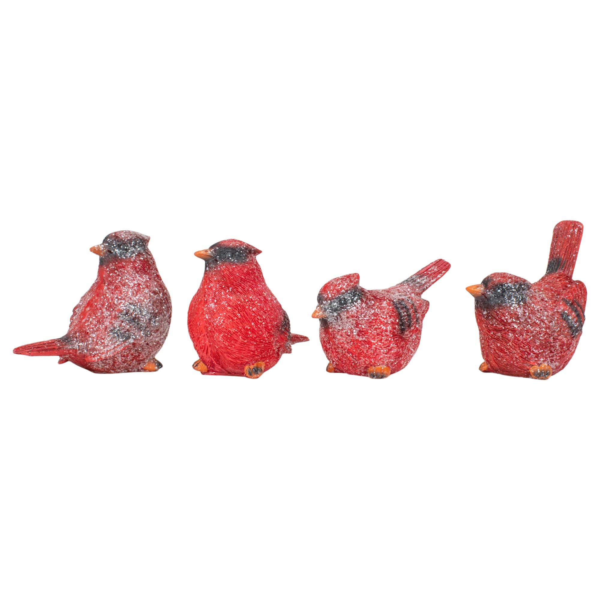 Transpac Glittered Red Cardinal Small 3.25 x 3.25 x 2 Resin Holiday Figurine Set of 4