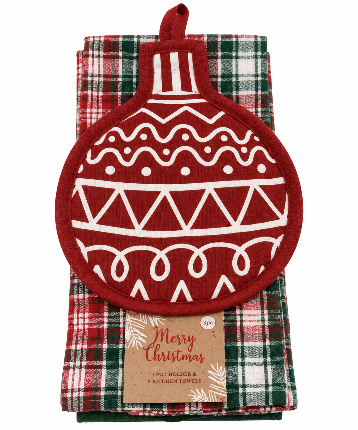 Ornament Shaped Nidico Pot Holder & Kitchen Towel Set 3 Pk
