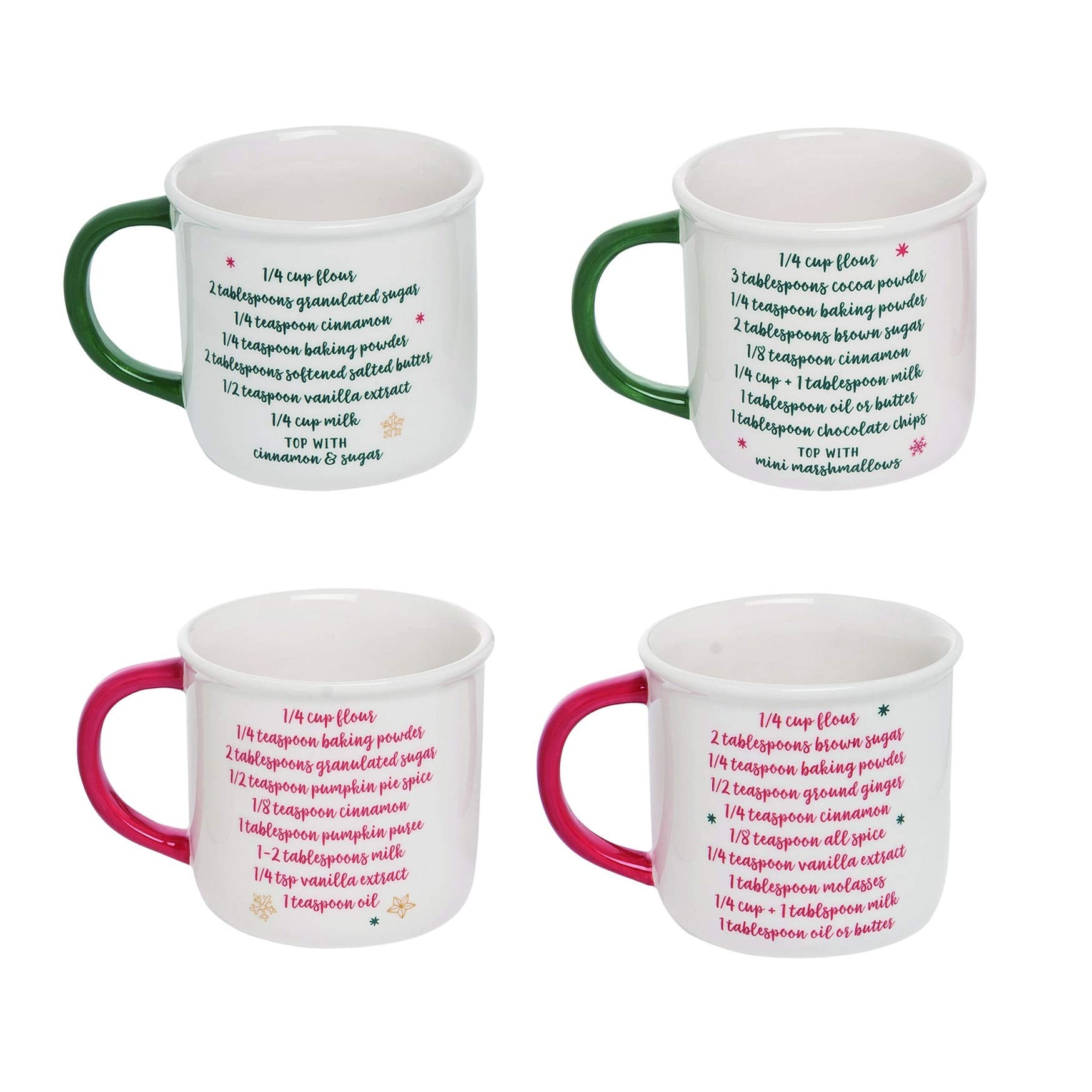 Recipe Red and Green 12 ounce Dolomite Ceramic Christmas Mugs Set of 4