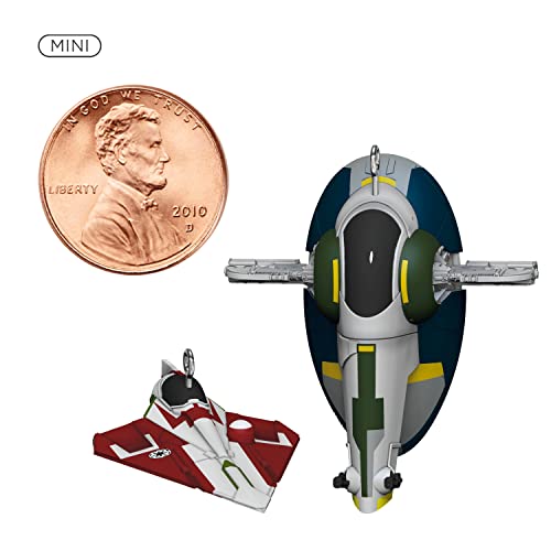 Hallmark Keepsake Miniature Plastic Christmas Ornament 2022, Star Wars: Attack of The Clones Jango Fett and OBI-Wan Kenobi's Starfighter, Mini Set of 2