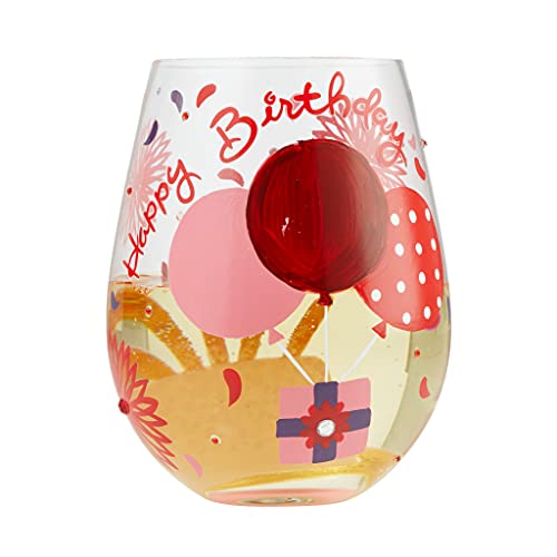 Enesco Designs by Lolita My Red Hot Birthday Hand-Painted Artisan Stemless Wine Glass, 20 Ounce, Multicolor