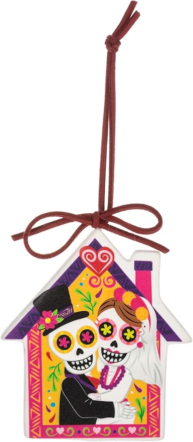 Ganz Midwest Wedding Festive Holiday Décor Purple and Pink 3.5 x 3 Inch Ceramic Decorative Hanging Christmas Ornament, Day of Dead Married Couple
