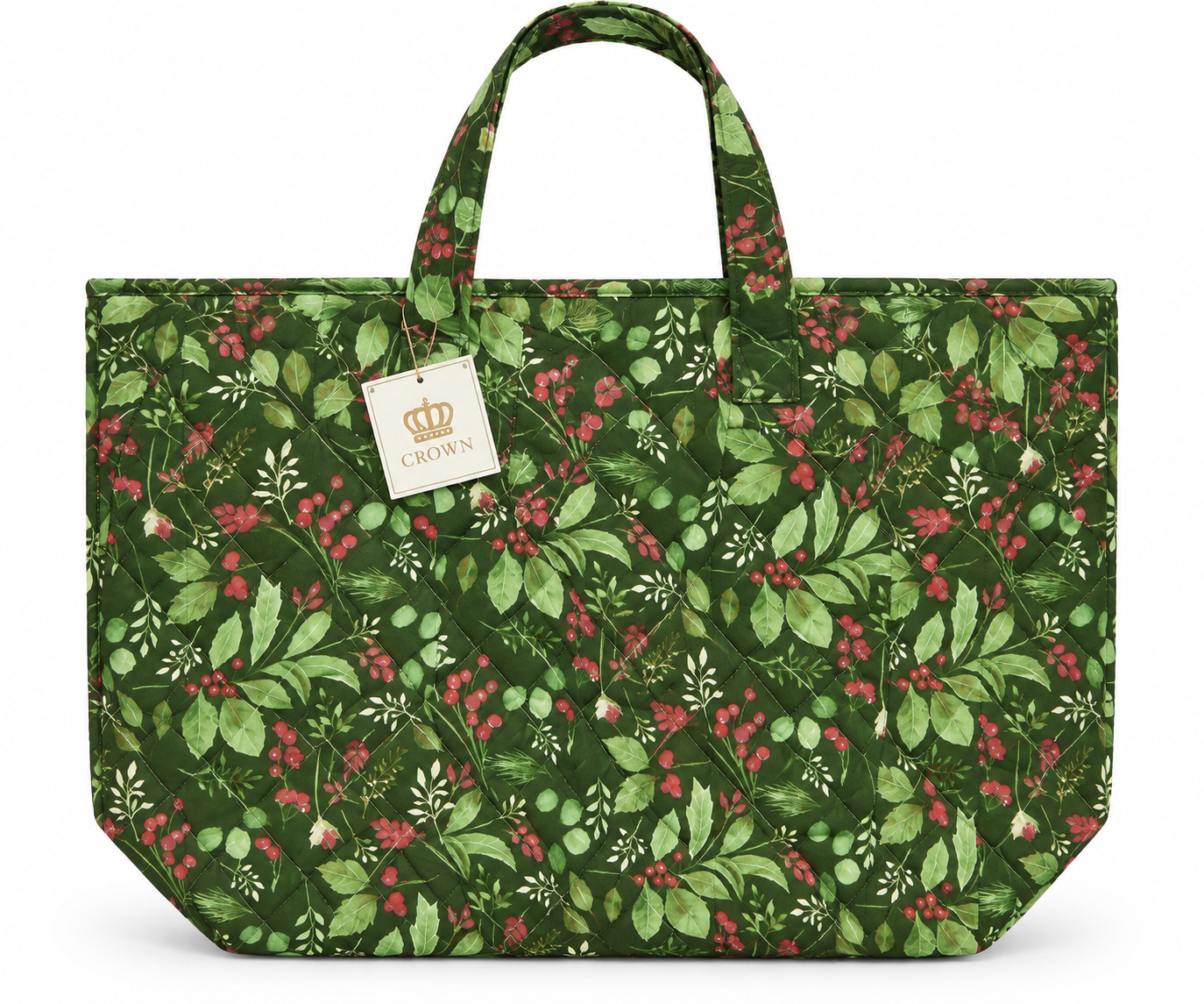 Home Comfort Holly & Berry Green Quilted Large Tote Bag