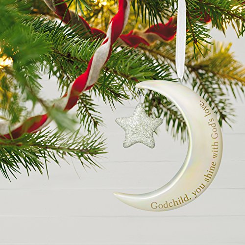 Hallmark Keepsake 2017 Godchild, You Shine Moon and Stars Porcelain Dated Christmas Ornament
