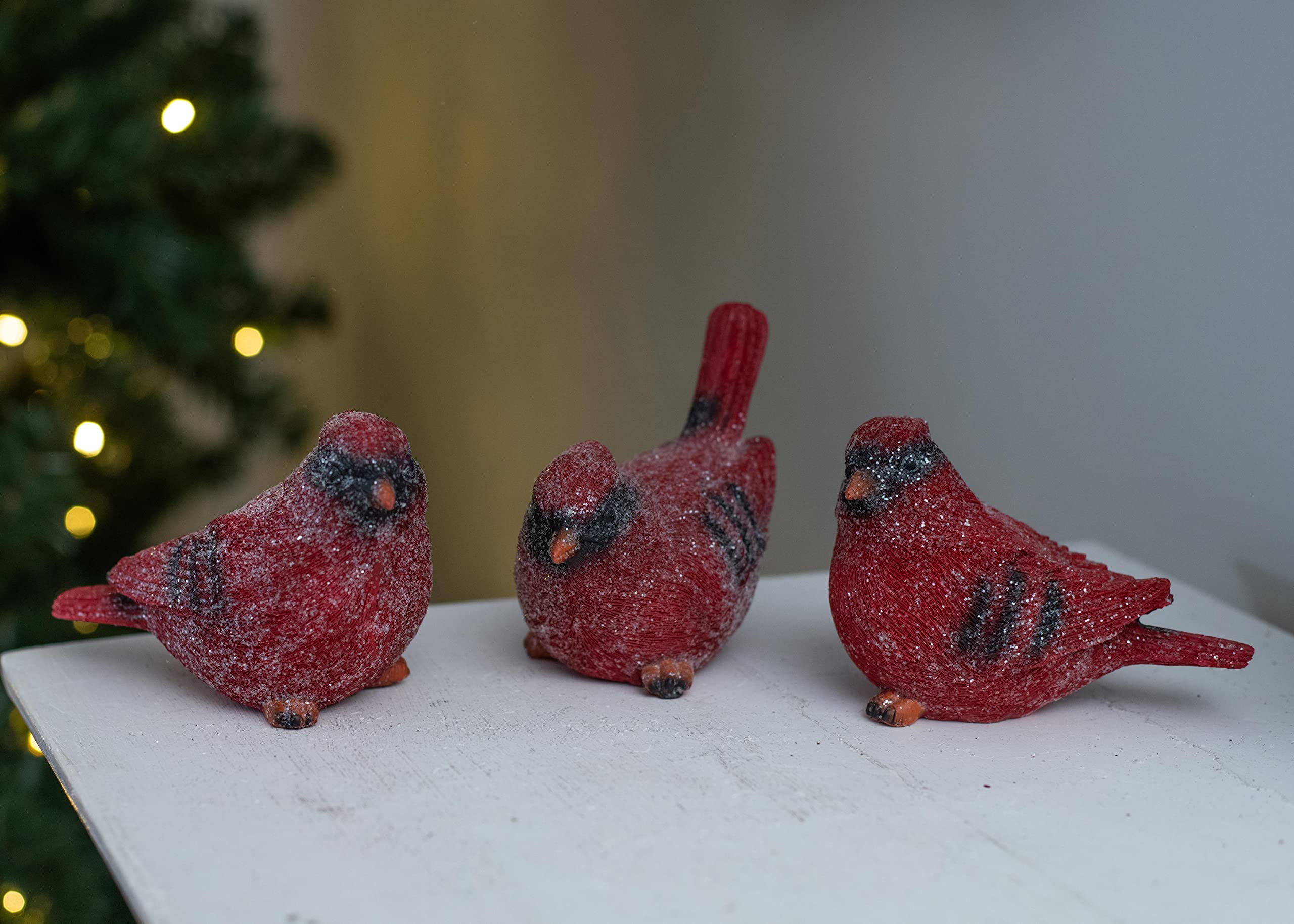 Transpac Glittered Red Cardinal Medium 4 x 4.5 x 2.75 Resin Holiday Figurine Set of 3