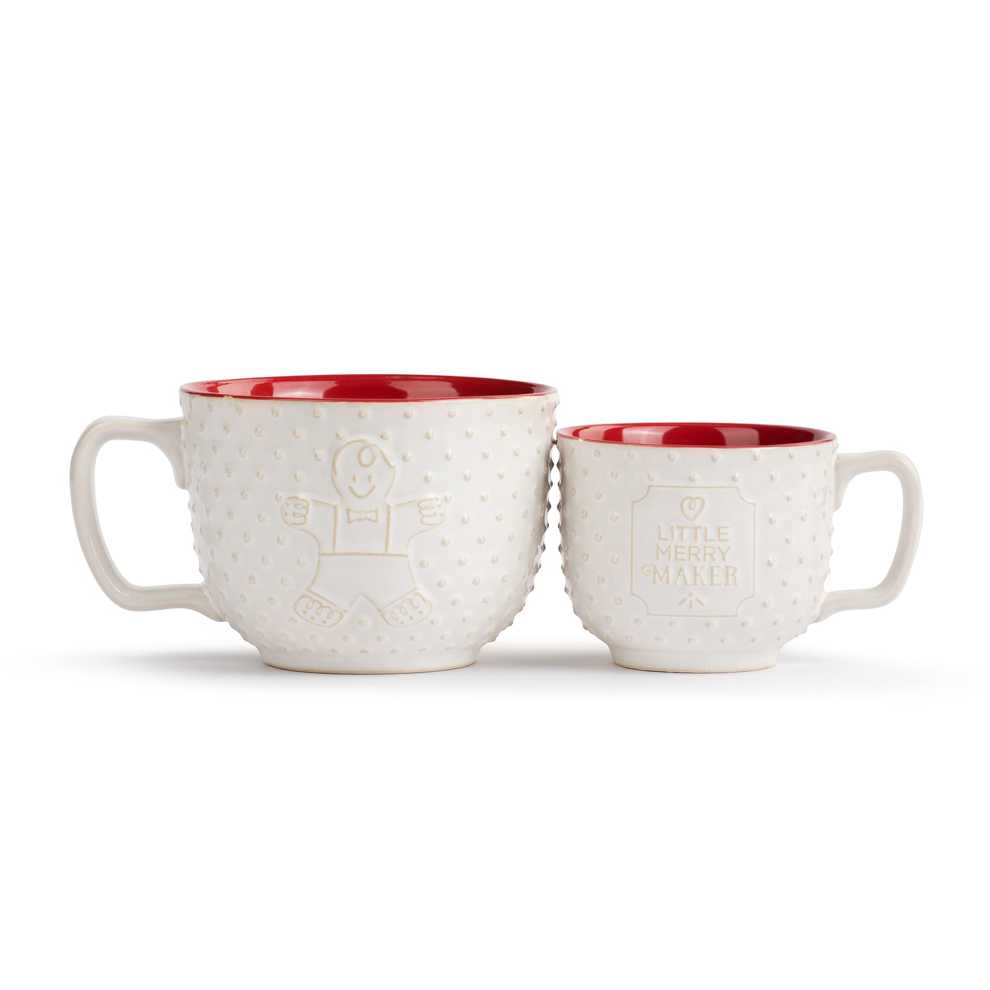 Big and Little Baker White and Red 18 Ounces Stoneware Christmas Coffee Cup Mug Set of 2