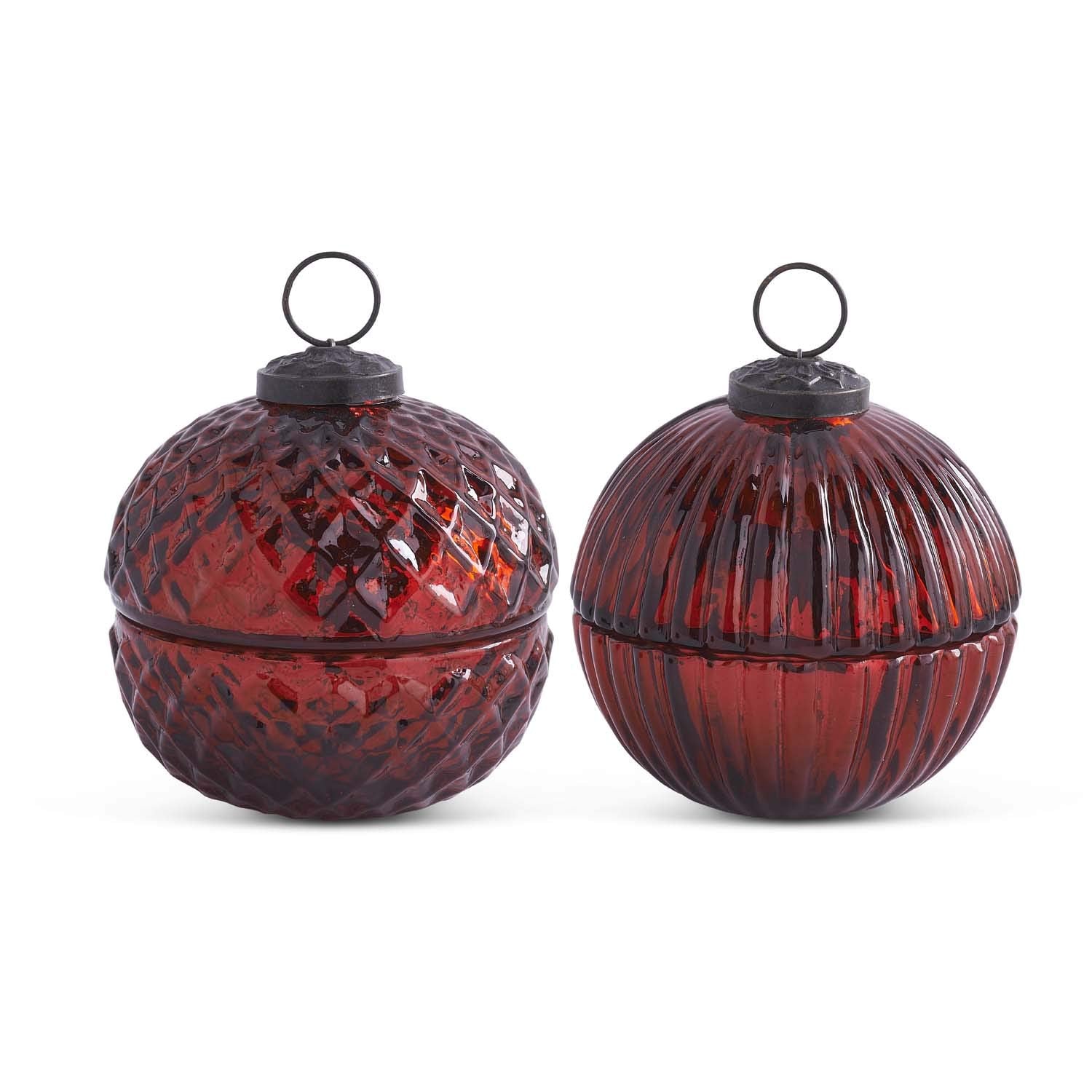 K&K Interiors Assorted 3.5 Inch Filled Red Mercury Glass Lidded Ornament Candles