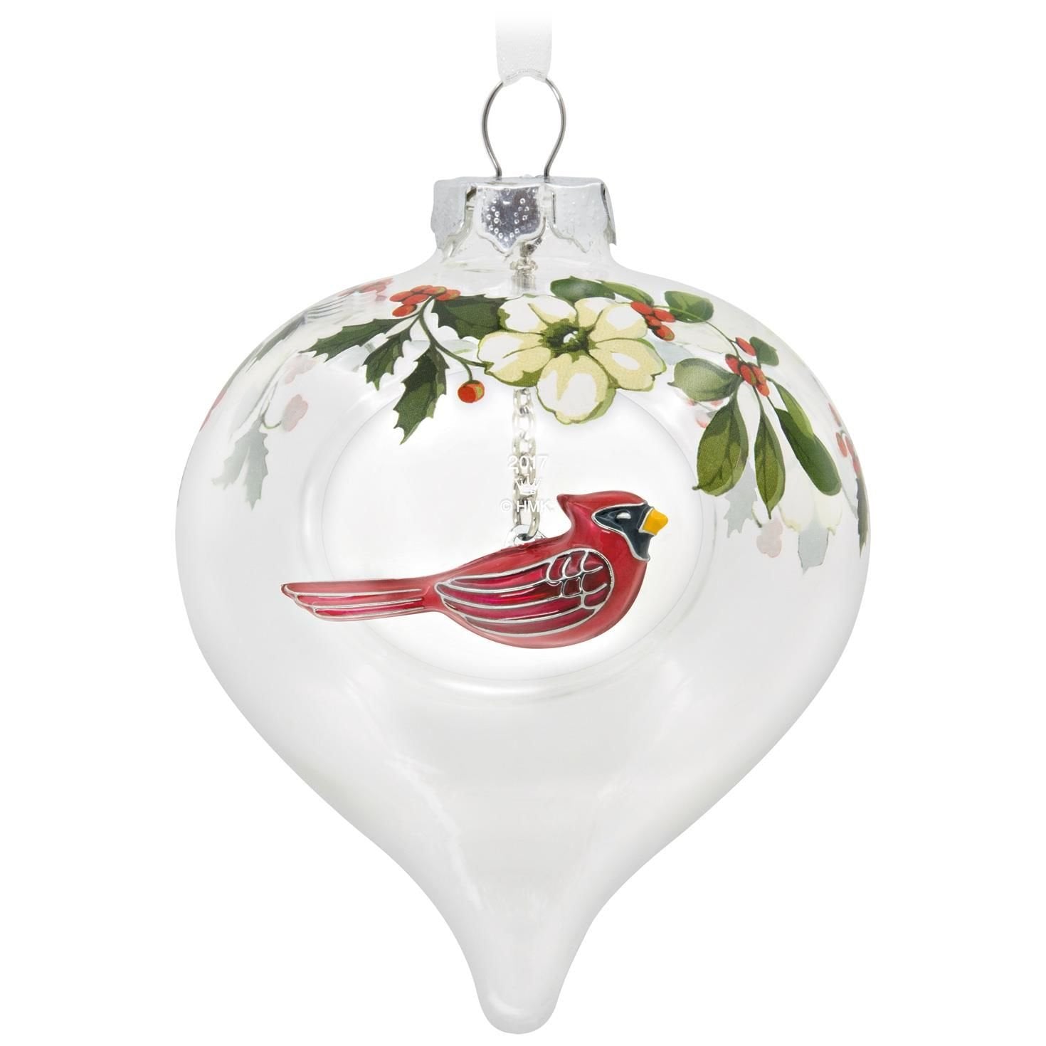 Hallmark Keepsake 2017 Winter Cardinal and Holly Premium Glass and Metal Christmas Ornament
