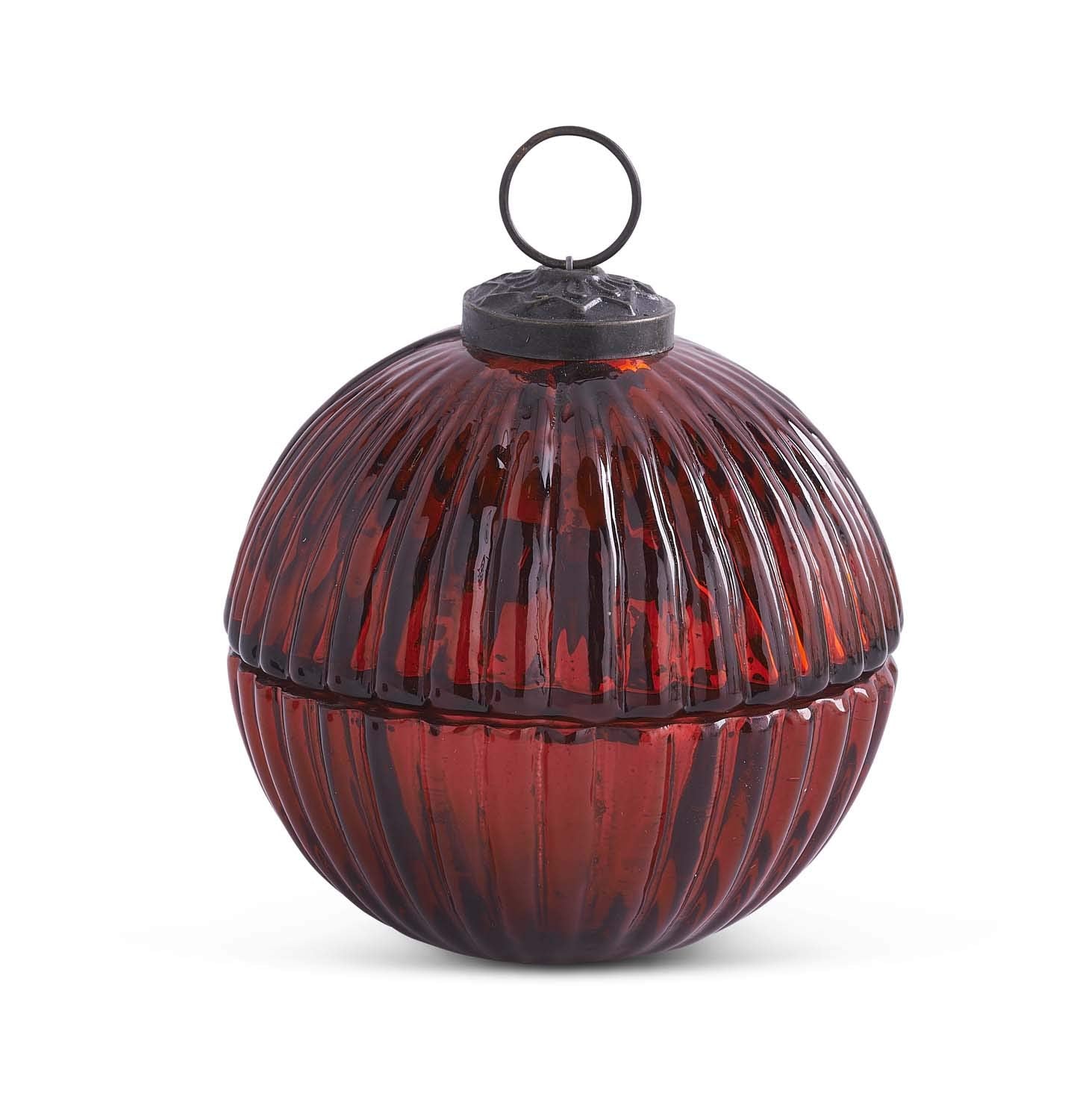 K&K Interiors Assorted 3.5 Inch Filled Red Mercury Glass Lidded Ornament Candles