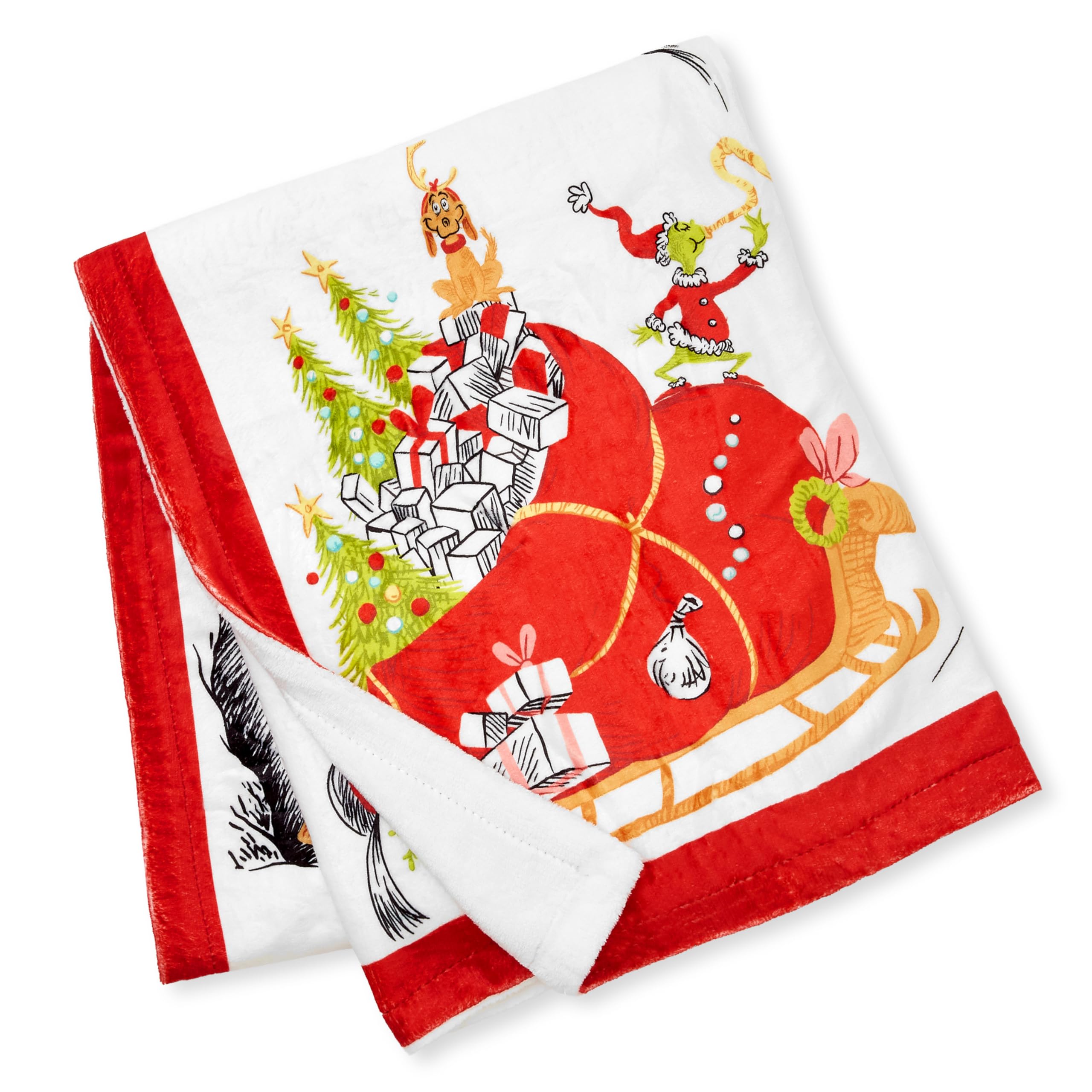 Dr. Seuss How the Grinch Stole Christmas Whoville Feast Plush Throw Blanket 50" x 60"