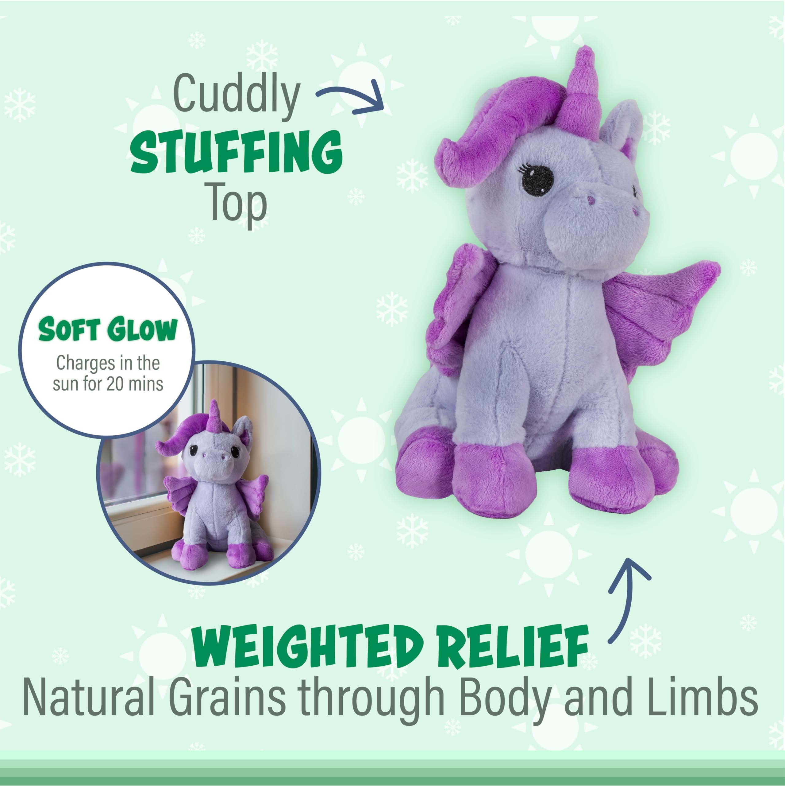 Glow Warm Pals Peggy Pegasus Lavender Microwavable Glow in the Dark Plush NWT