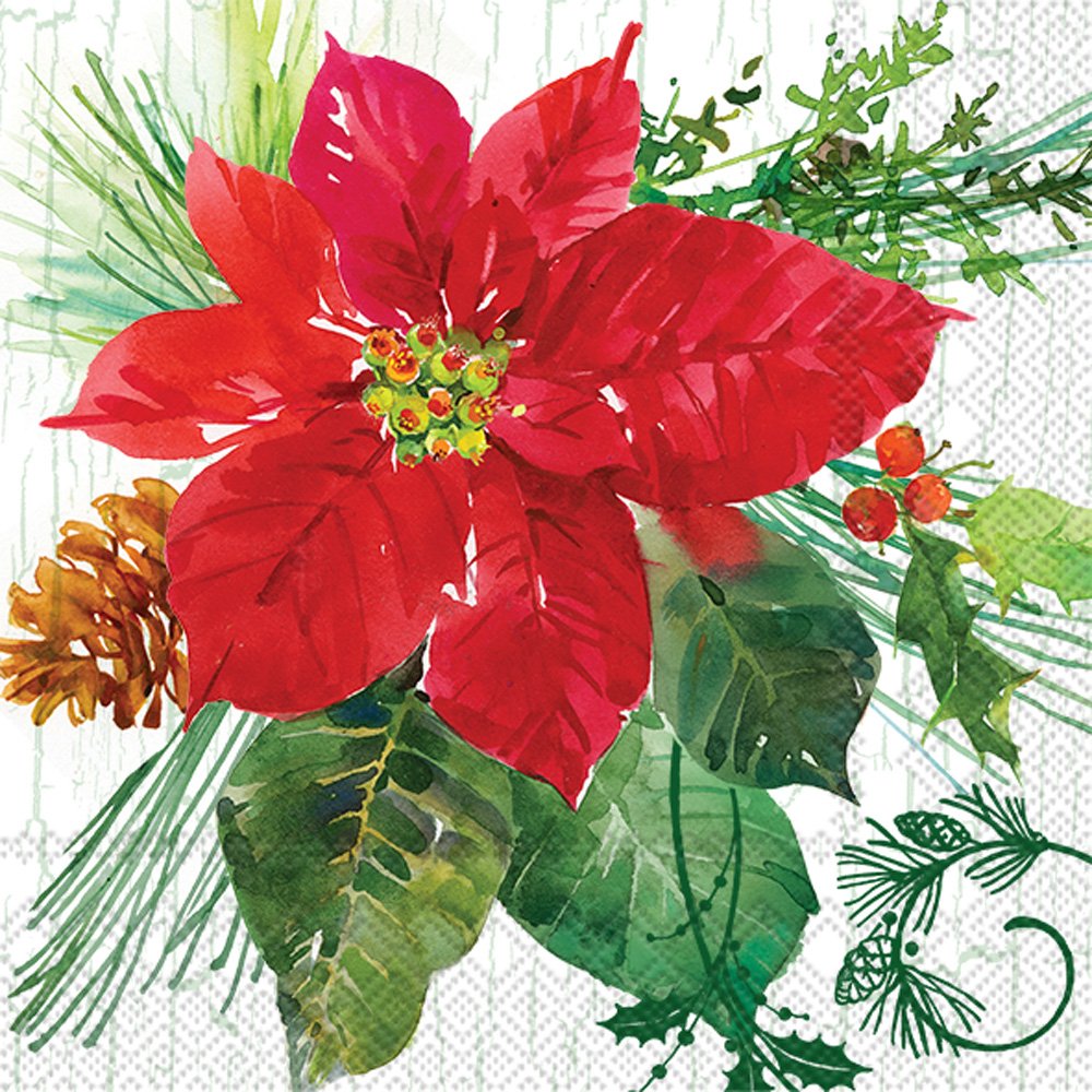 Poinsettia Crackle Cocktail Napkin