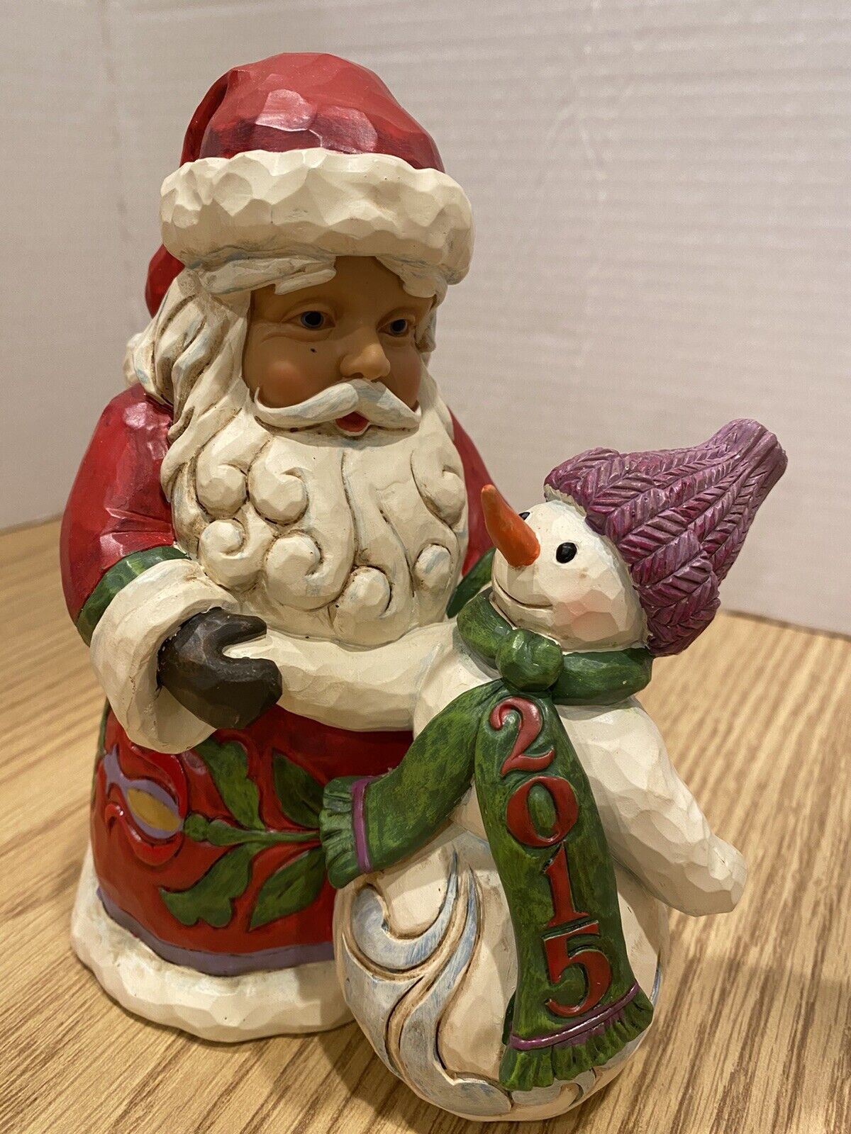 Enesco Jim Shore "Jolly Smiles" Dated 2015 Santa with Snowman Figurine.