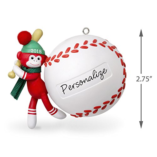 Hallmark Keepsake Personalized Christmas Ornament 2018 Year Dated, Baseball Star Sock Monkey