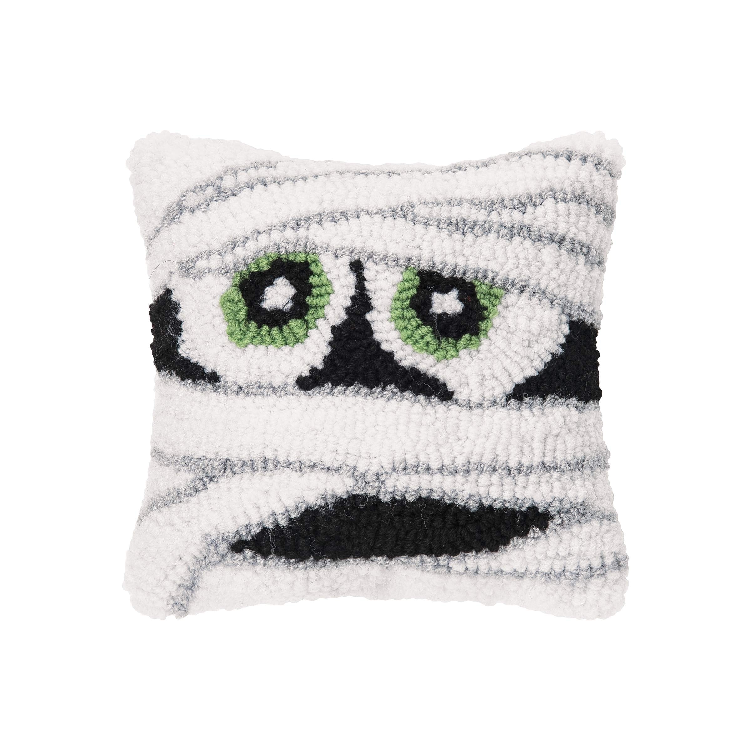 Mummy Face Hooked Petite Halloween Throw Pillow