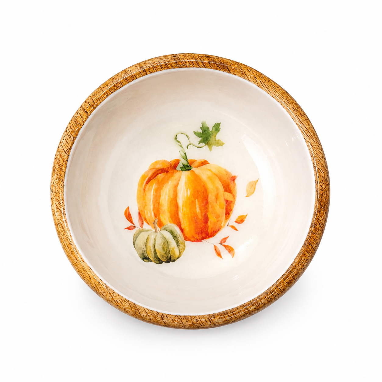 Mud Pie Watercolor Pumpkin Enamel & Mango Wood Dip Bowl