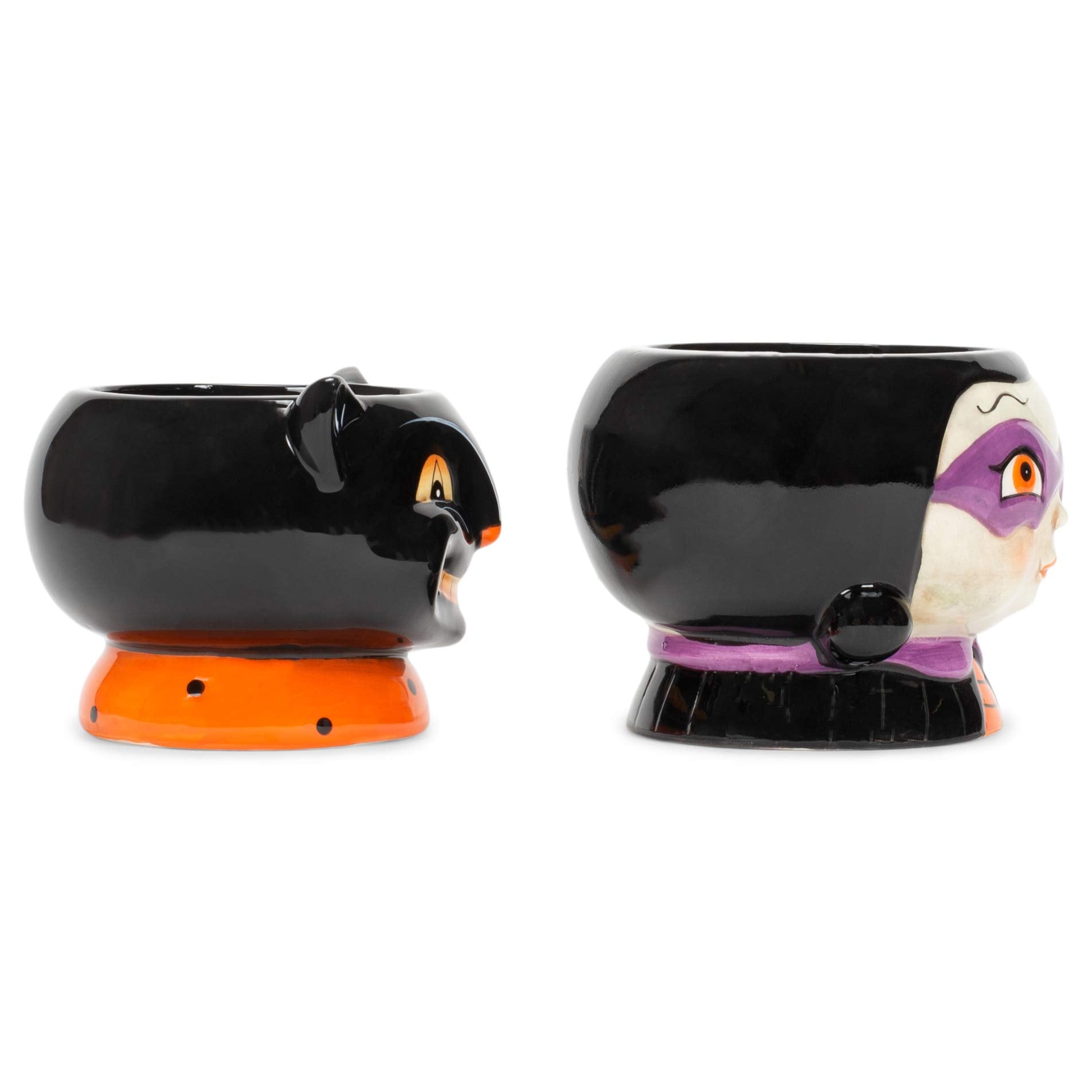 Cat and Witch Black 5 x 5 Dolomite Ceramic Halloween Dish Bowls Set of 2