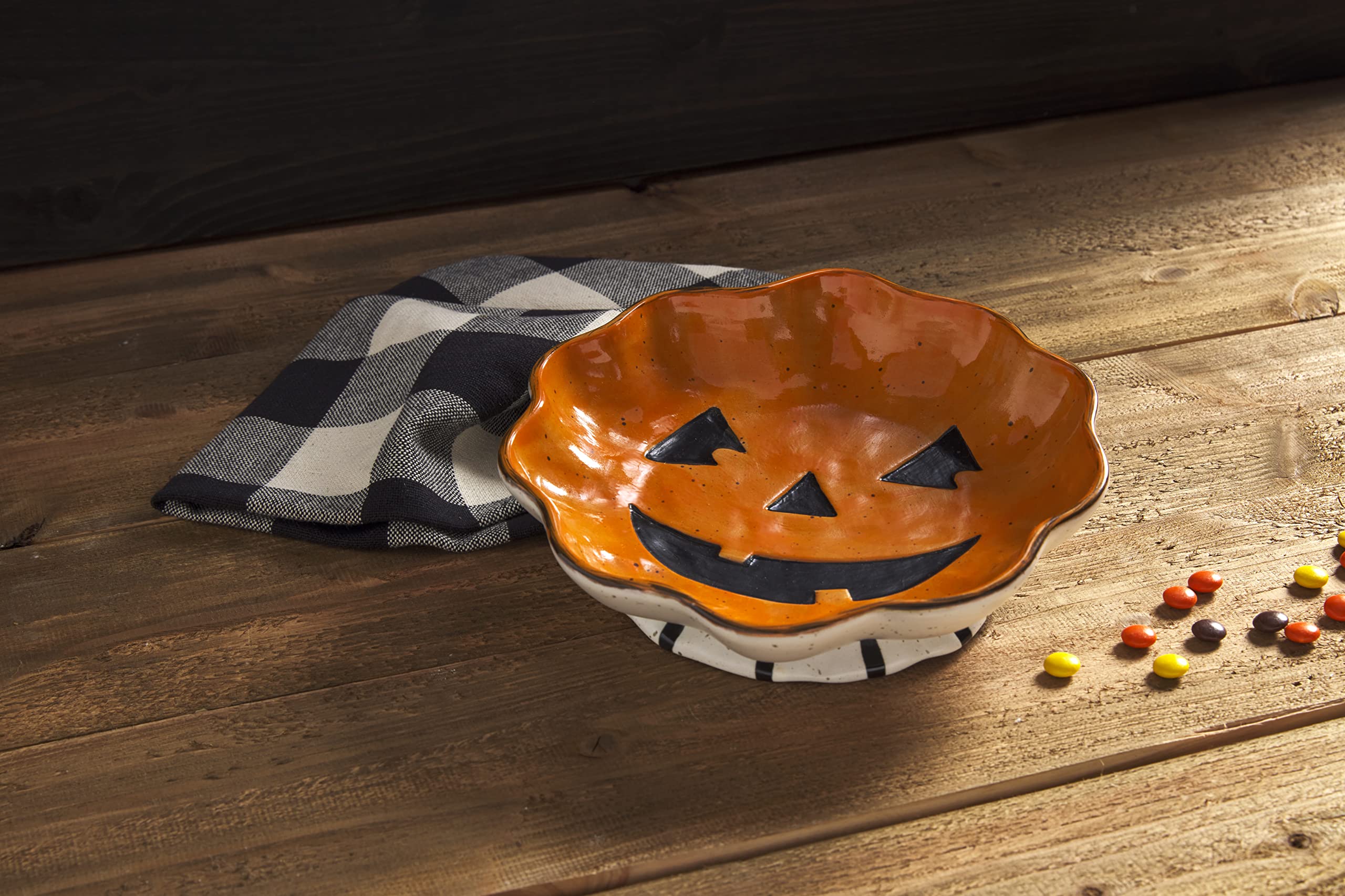 Mud Pie Halloween Stoneware Candy Bowl Dish, Pumpkin, 2 1/4" x 8 3/4"