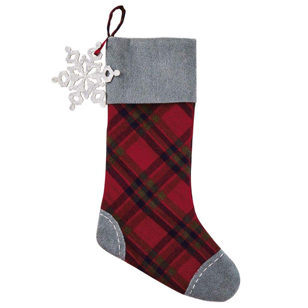 Hallmark Red Plaid and Gray Christmas Stocking