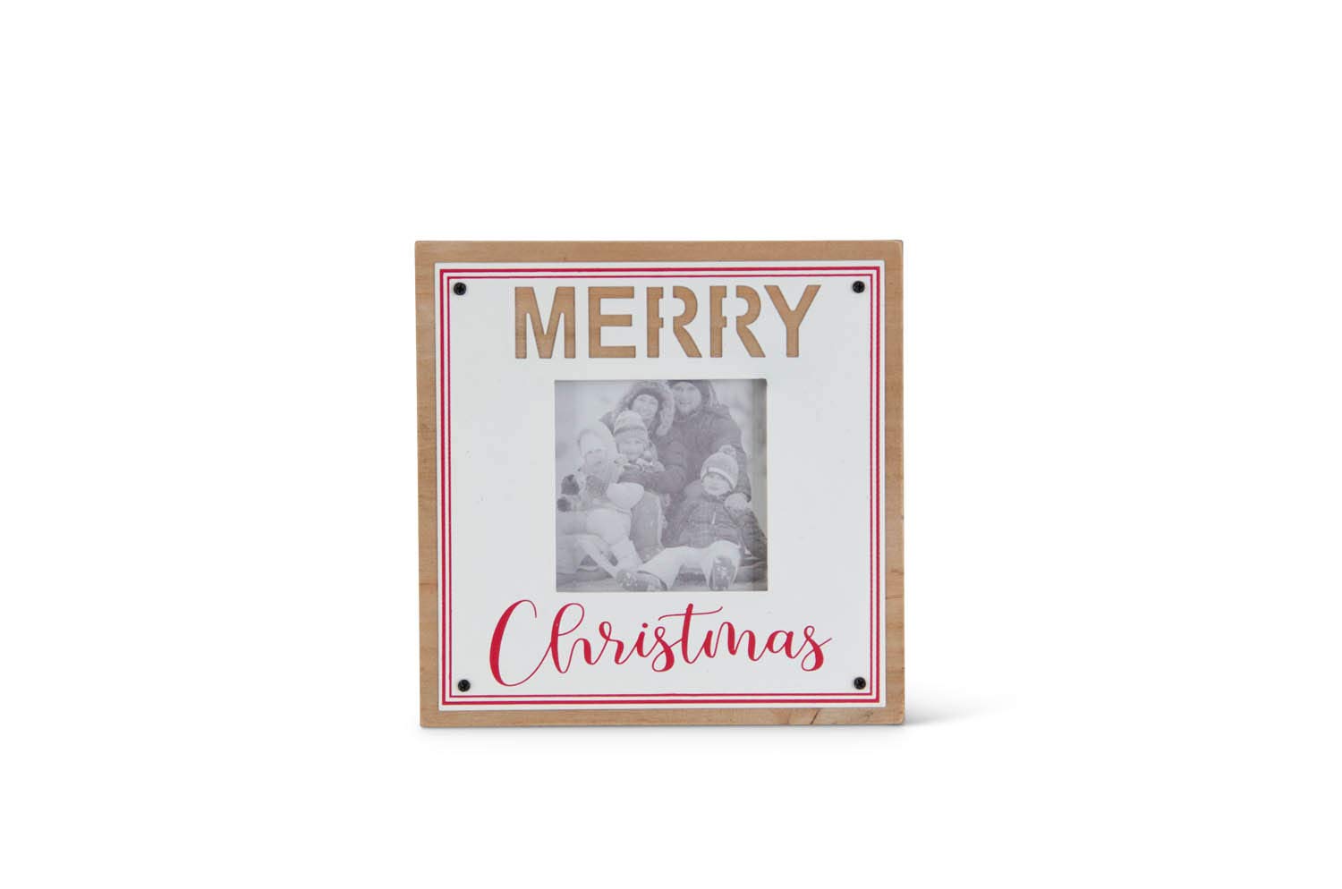 K&K Interiors "Merry Christmas" Wood Frame Red Script & Line Accent Frame