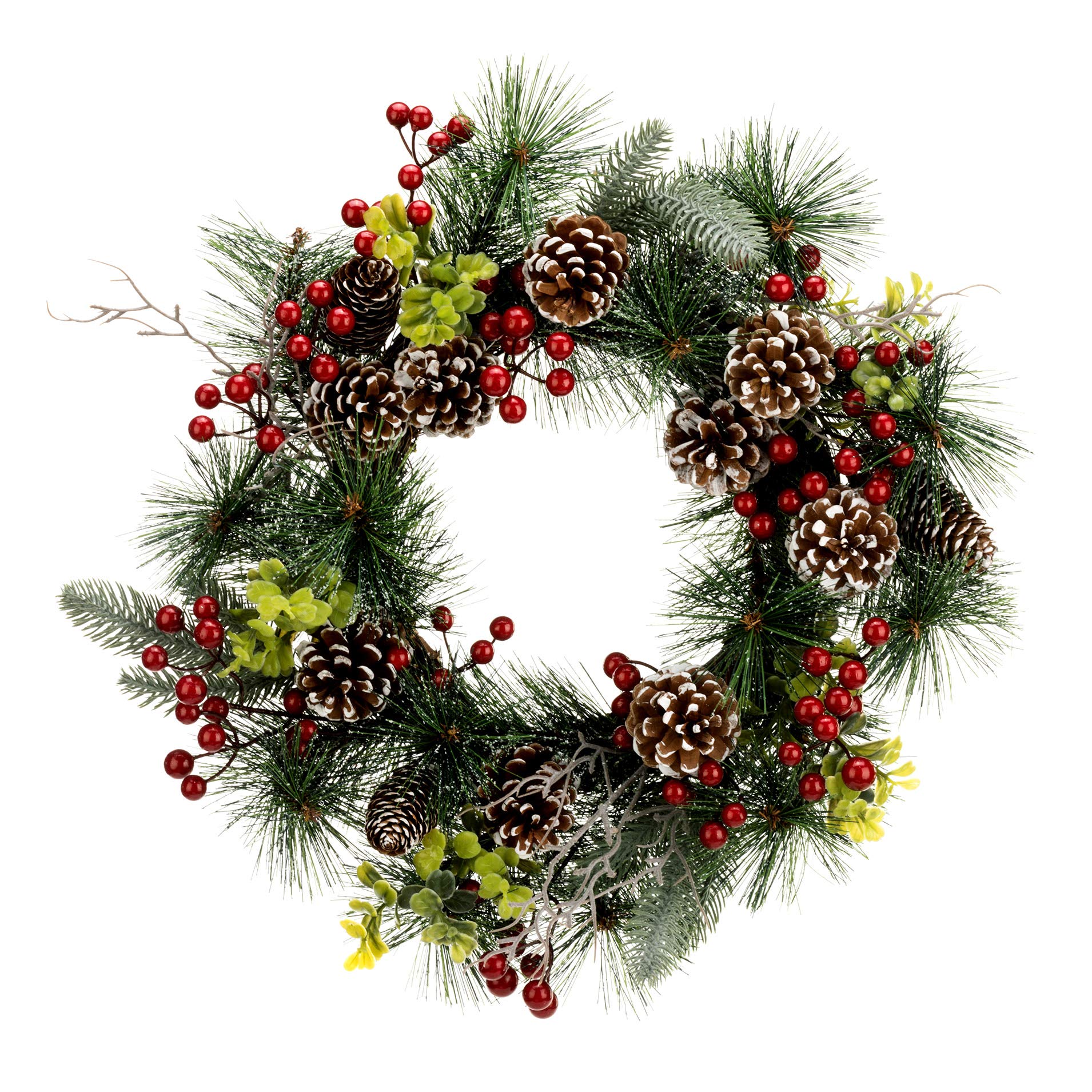 Green and Red Pinecone with Holly Acrylic Decorative Hanging Wreath