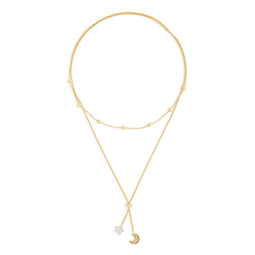 DEMDACO Moon and Star Gold Tone One Size Fits Most Brass Metal Lariat Charm Necklace