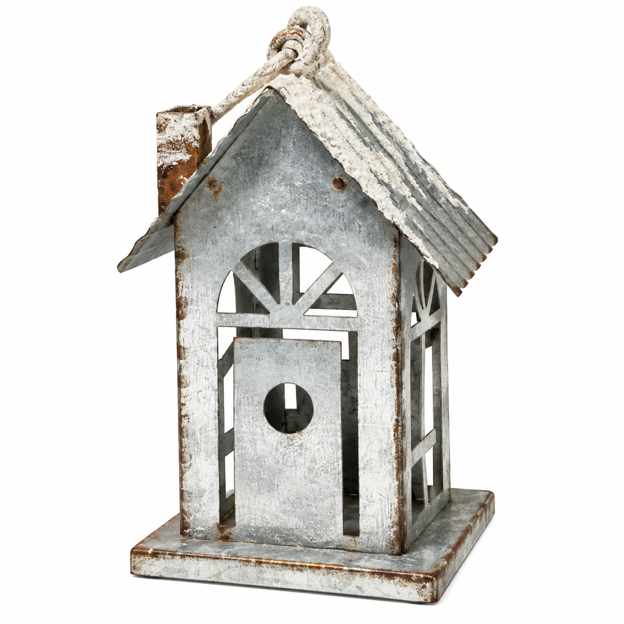 Transpac Galvanized Metal Snow-Capped House Ornaments LED Lighted
