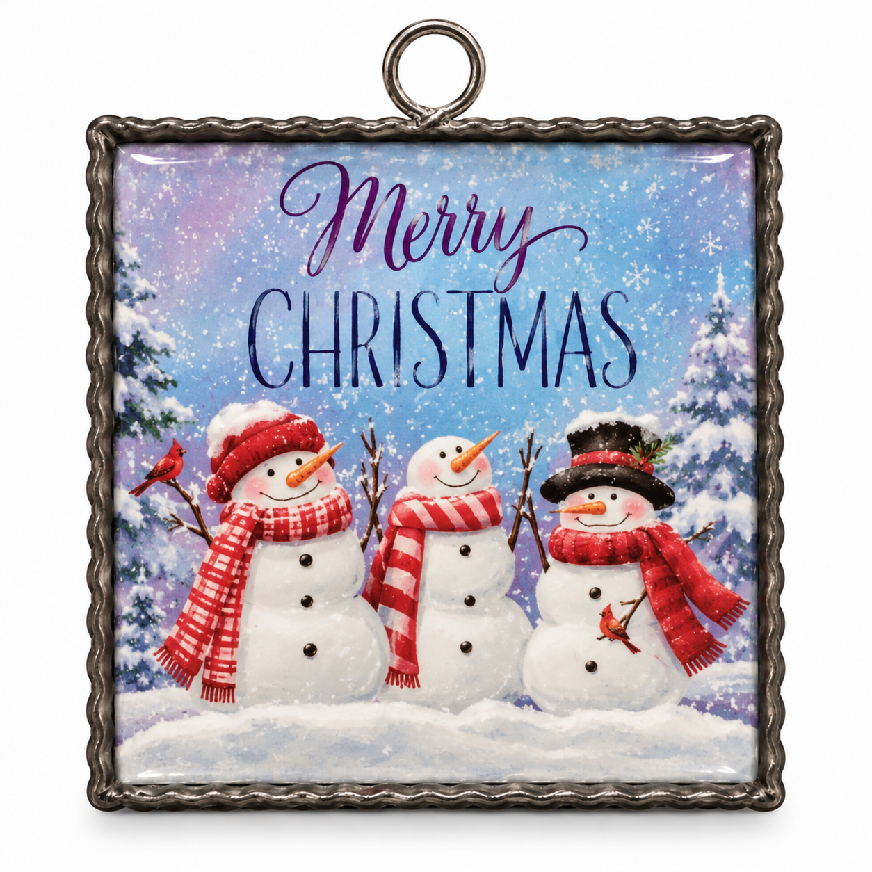 Rustic Corrugated Metal "Merry Christmas" 3 Snowmen Wall Plaque / Hanging Decor