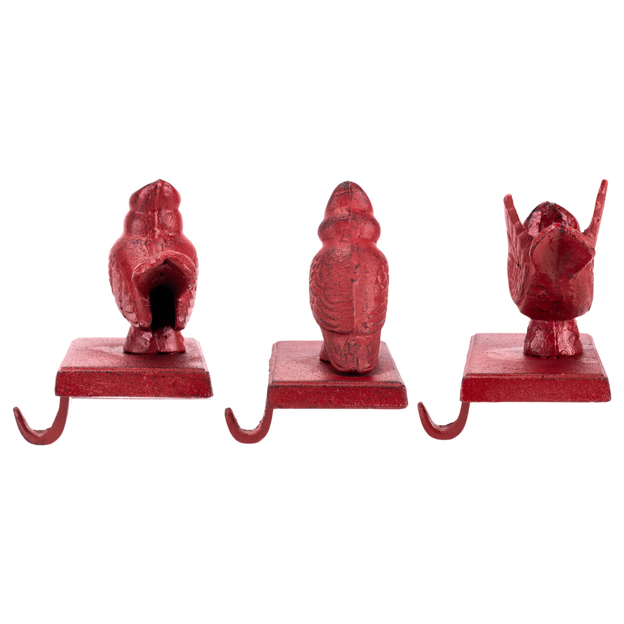 Transpac Cast Iron Cardinal Stocking Holders, Set of 3, Red, 5.6 Inch