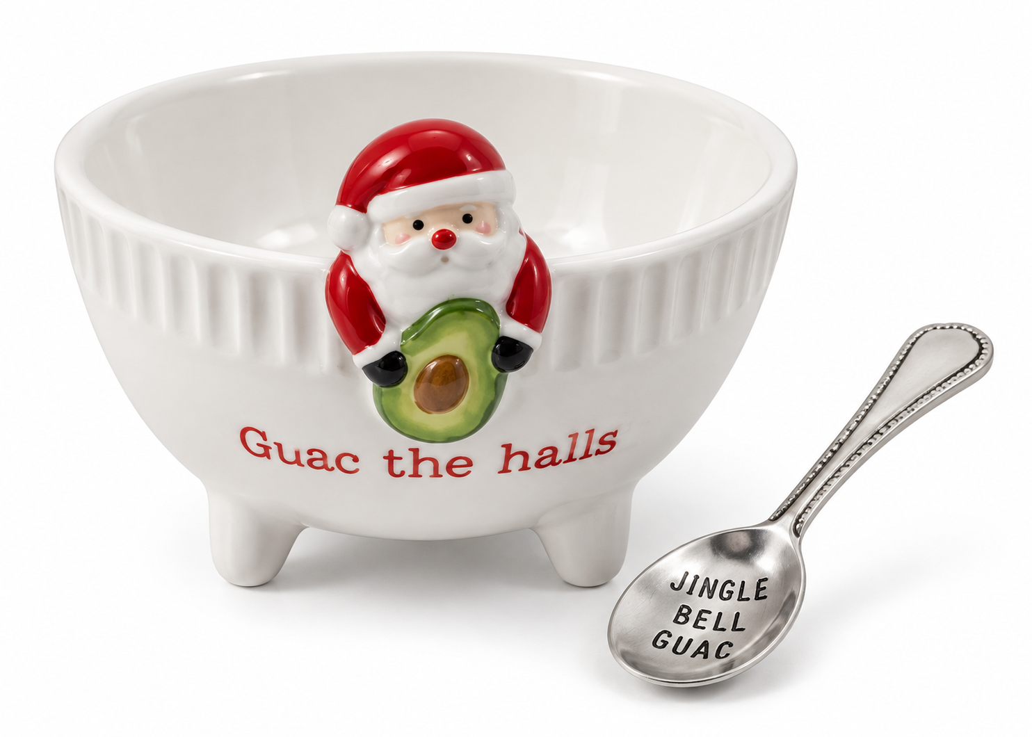 Mud Pie Guac The Halls Christmas Dip Bowl Spoon Set Santa Avocado