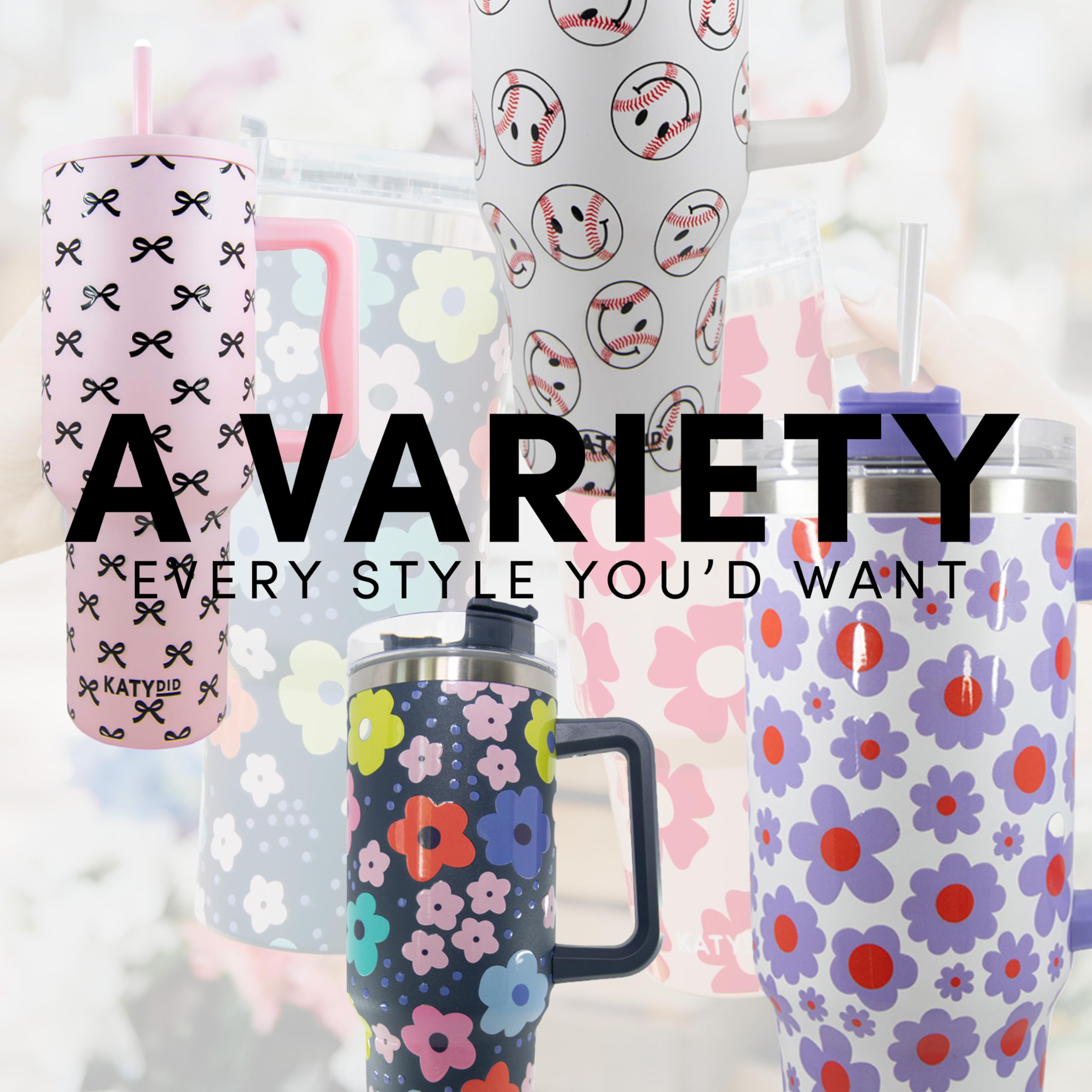 KATYDID 40oz Stainless Steel Tumbler with Handle and Straw - Dishwasher Safe Insulated Tumbler for All-Day Hot or Cold Coffee, Water, Tea, Smoothies and More (Light Blue)