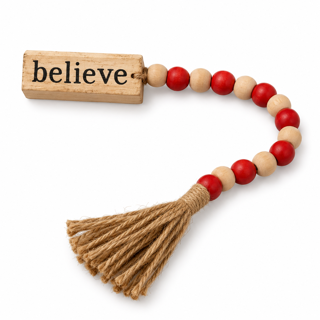 Bright Ideas 19" "Believe" Wood Bead Garland with Tassel