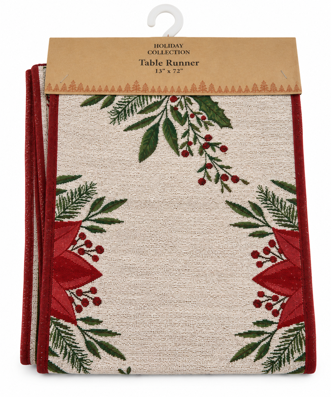 Poinsettia & Holly Tapestry Holiday Table Runner (13 x 72)