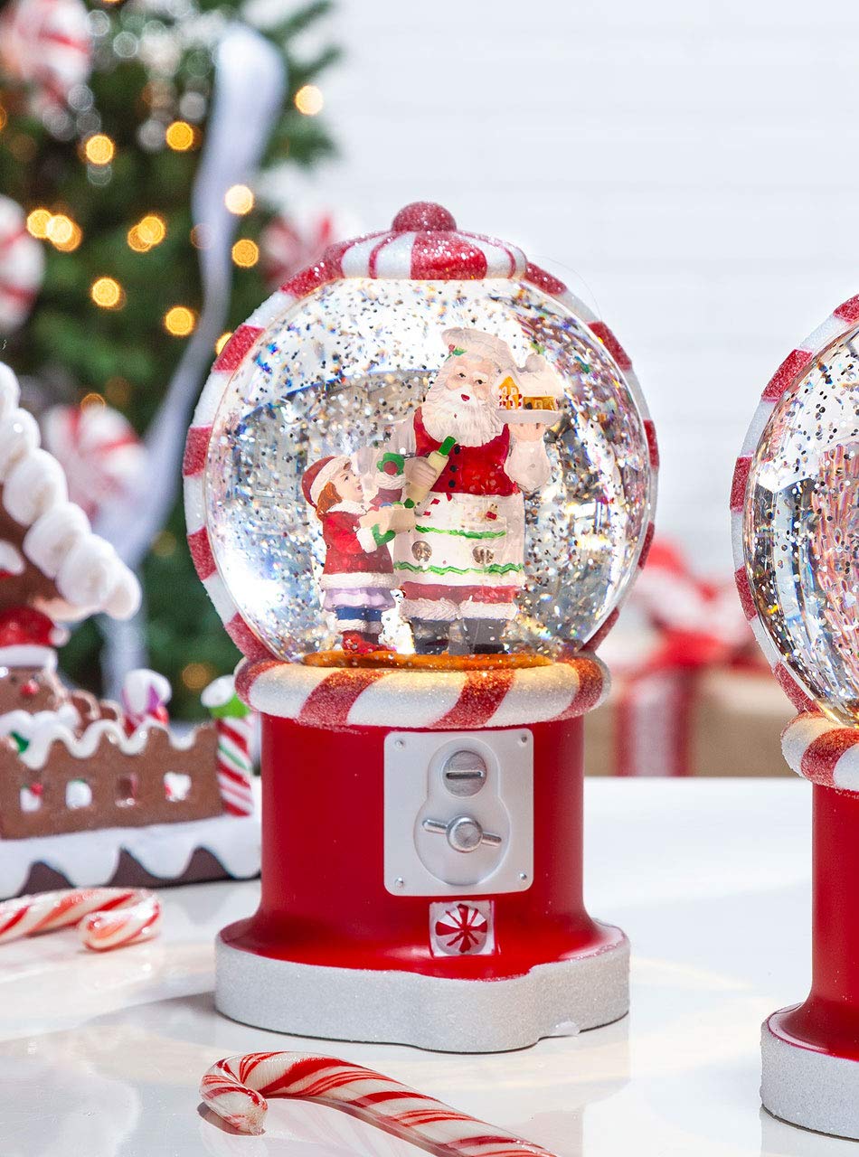 Gerson 7.5 Inch Santa in Gumball Machine Lighted Water Globe with Swirling Glitter - Battery Operated