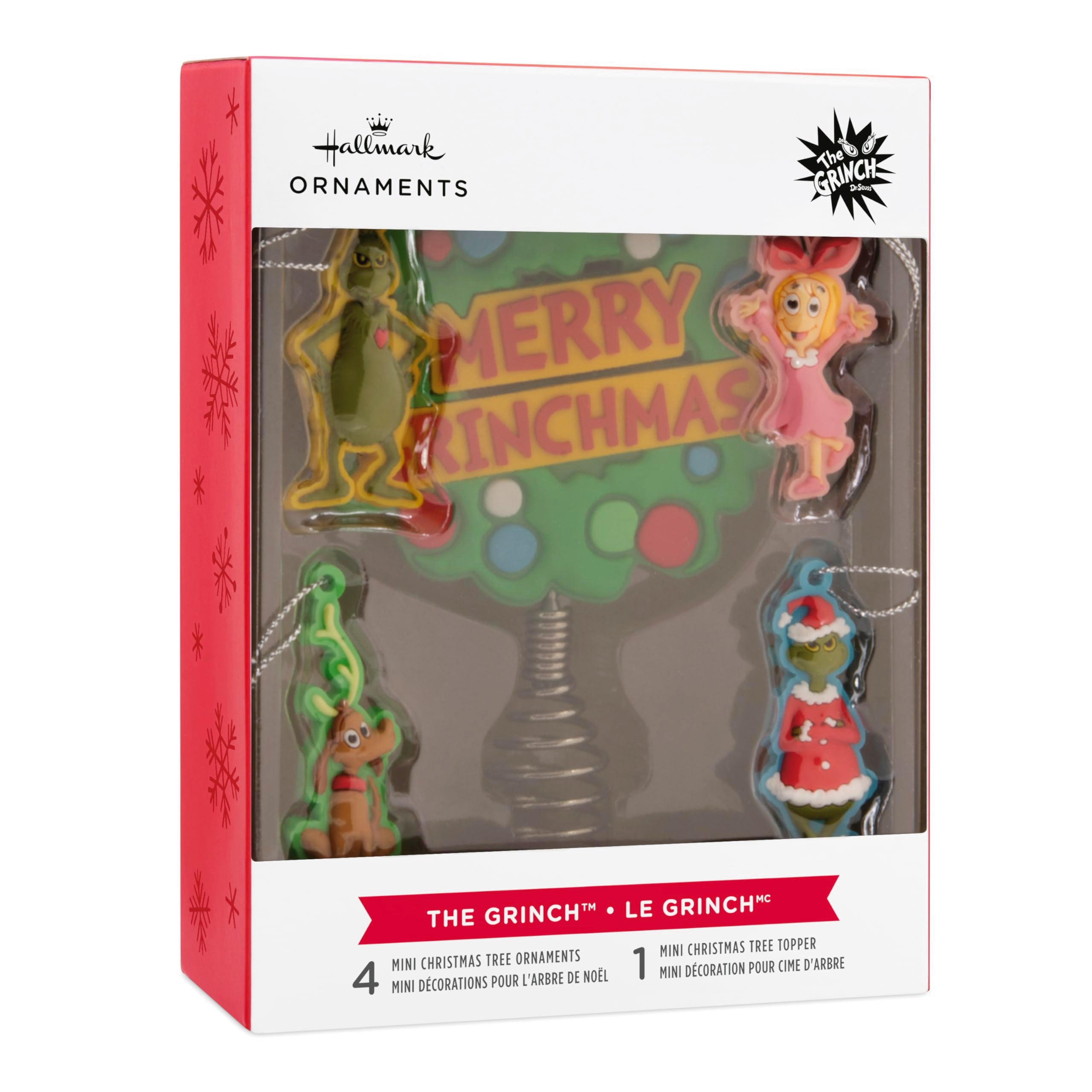Hallmark Dr. Seuss's How the Grinch Stole Christmas! 5" Miniature Christmas Tree Topper and Mini Ornaments, Set of 5, Shatterproof
