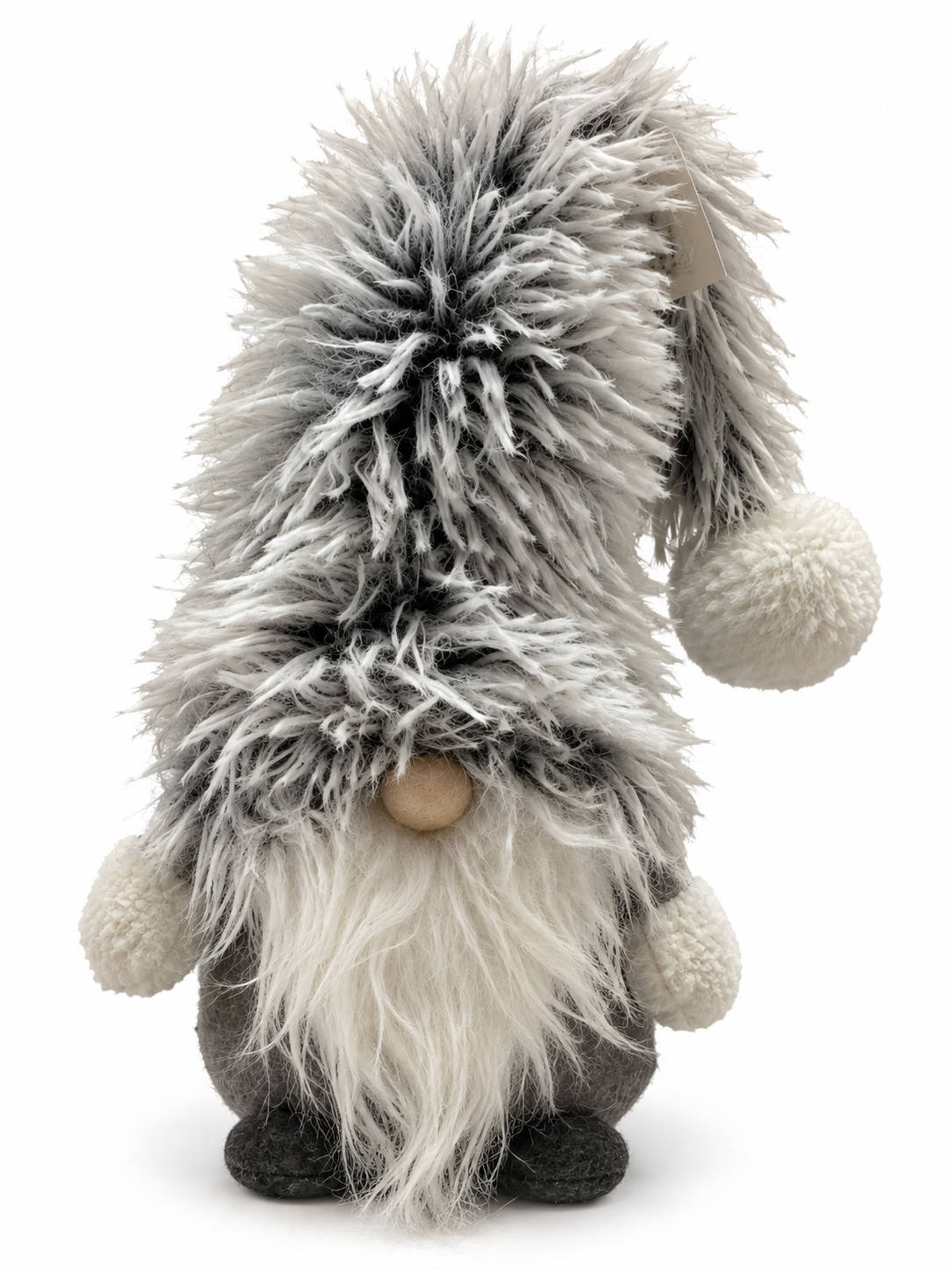 Holiday Plush Christmas Gnome Figurine with Shaggy Fur Cap and Wooden Nose