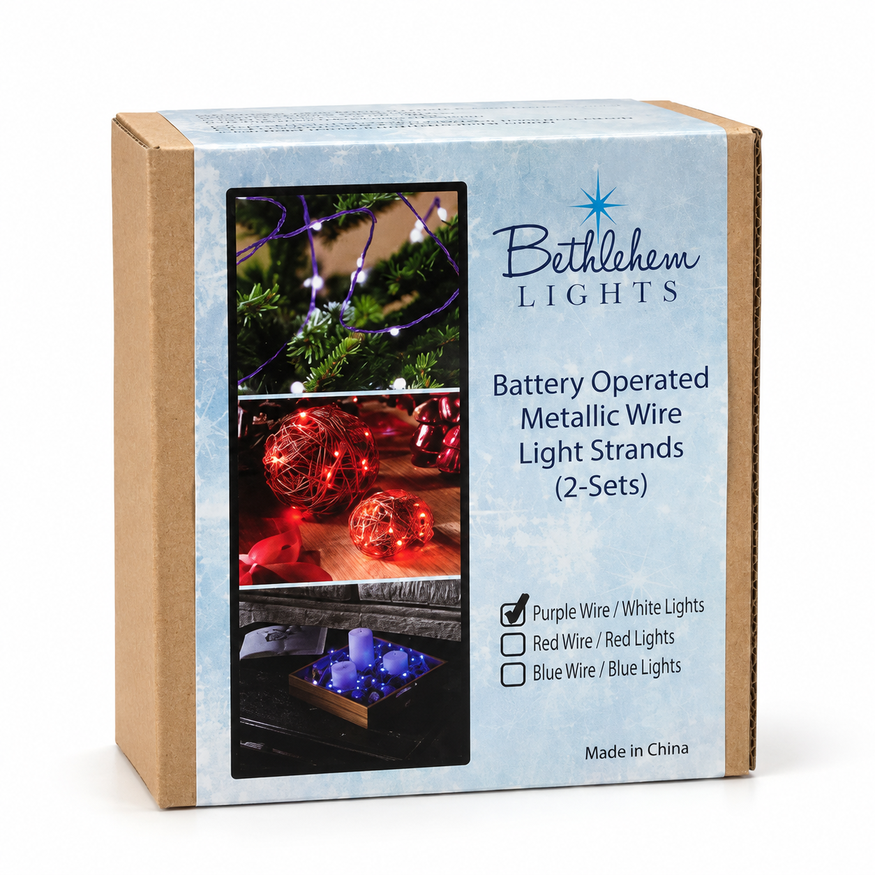 Bethlehem Lights Battery Operated Metallic Wire Light Strands 2-Pack Purple/White