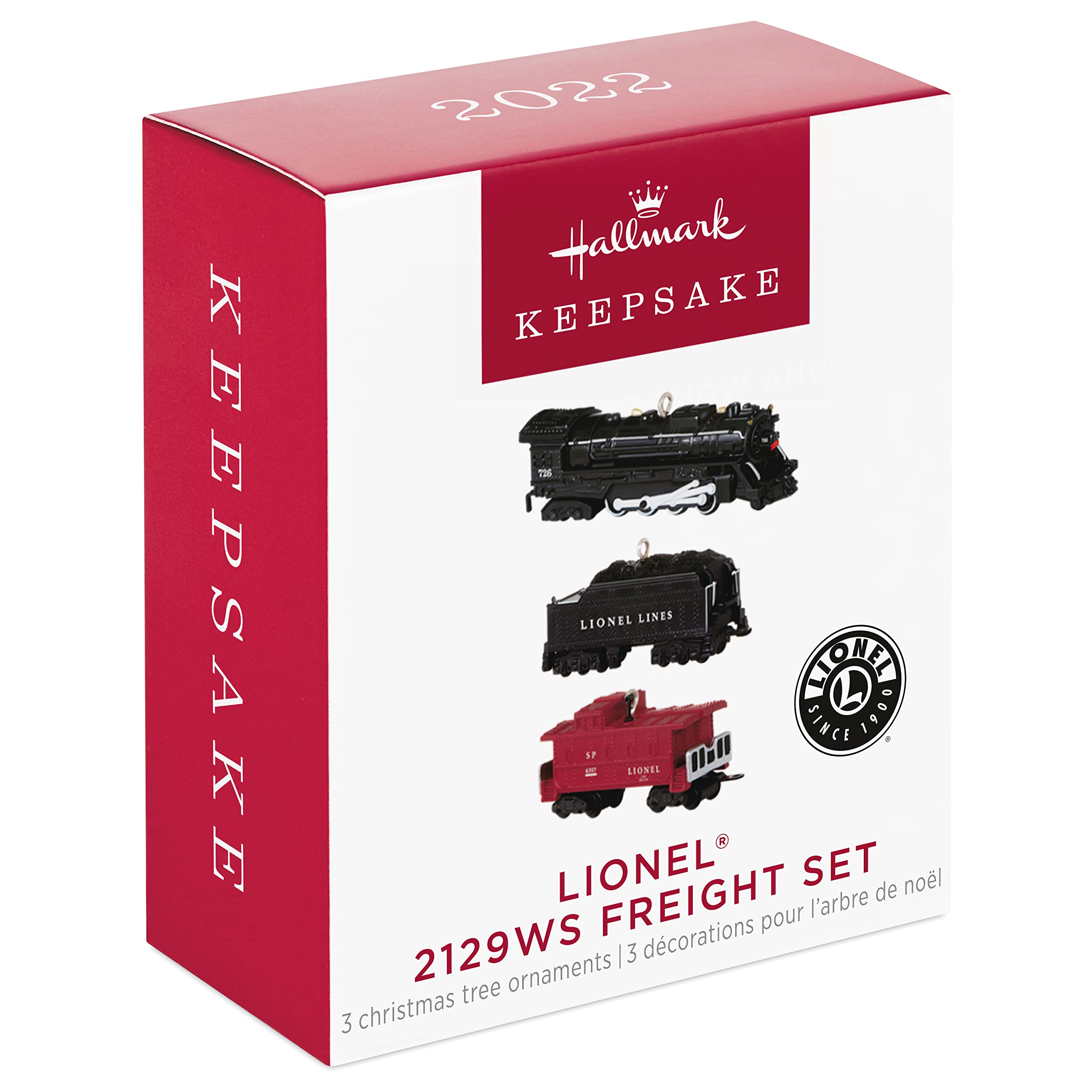 Hallmark Keepsake Miniature Plastic Christmas Ornament 2022, Lionel 2129WS Freight, Mini Set of 3