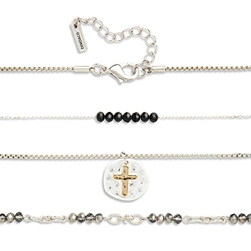 DEMDACO Beaded Cross Silver Tone Black One Size Brass Layered Prayer Necklace