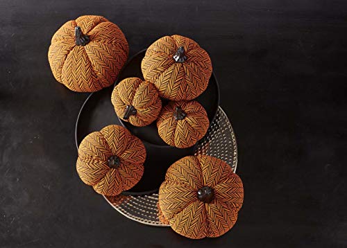 Orange and Black Herringbone Cloth-Resin Pumpkin Decoration