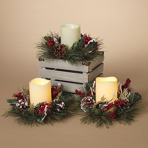 Gerson 10" D Holiday Pine Candle Ring W/ 4.5" H B/O Led Candle W/Timer