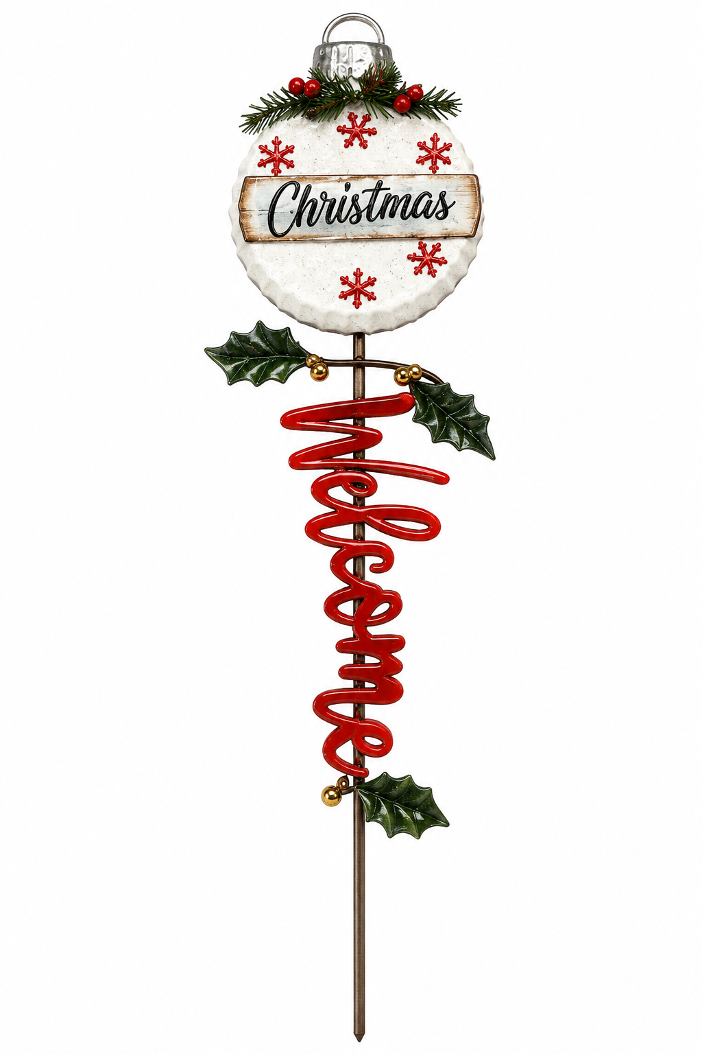 Rustic Bottle Cap Christmas Ornament "Welcome" Garden & Planter Stake