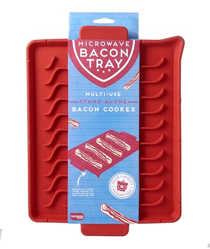 Talisman Designs Silicone Microwave Bacon Tray | Family Friendly Kitchen Tools | 9.5 x 12.75 inches | Red