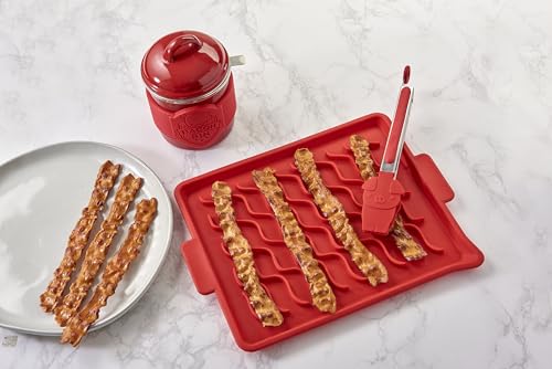 Talisman Designs Silicone Microwave Bacon Tray | Family Friendly Kitchen Tools | 9.5 x 12.75 inches | Red