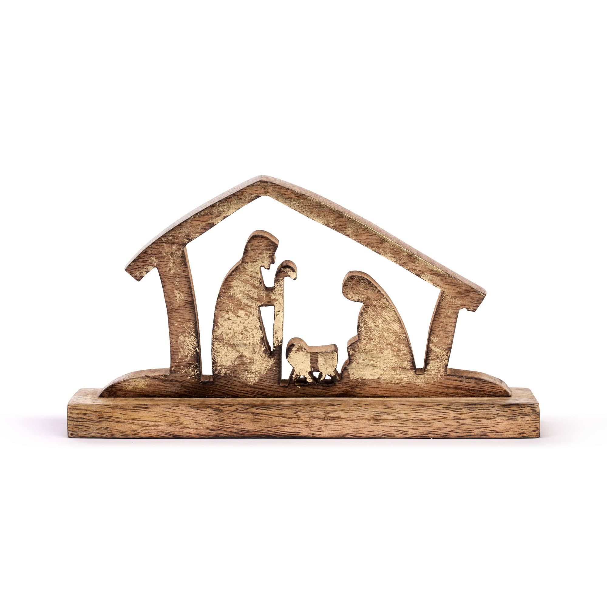 Natural Brown Holy Family Nativity 9 x 5 Mango Wood Christmas Table Top Décor